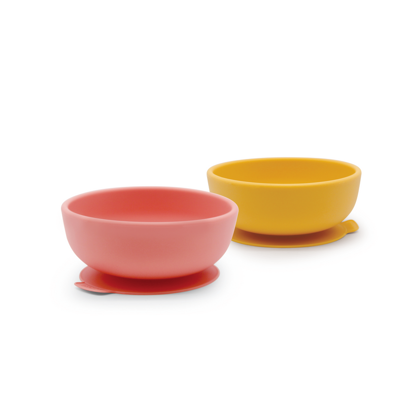 Silicone Suction Bowl Set - Coral / Mimosa