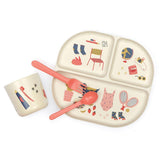 Illustrated Bamboo Kid Dinner Set - Coral